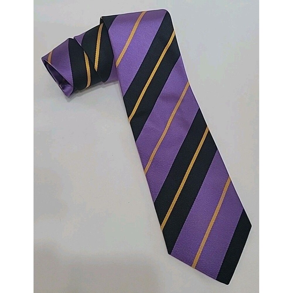 Ben Silver LSE London School of Economics Repp Silk Tie Purple Black Gold Stripe